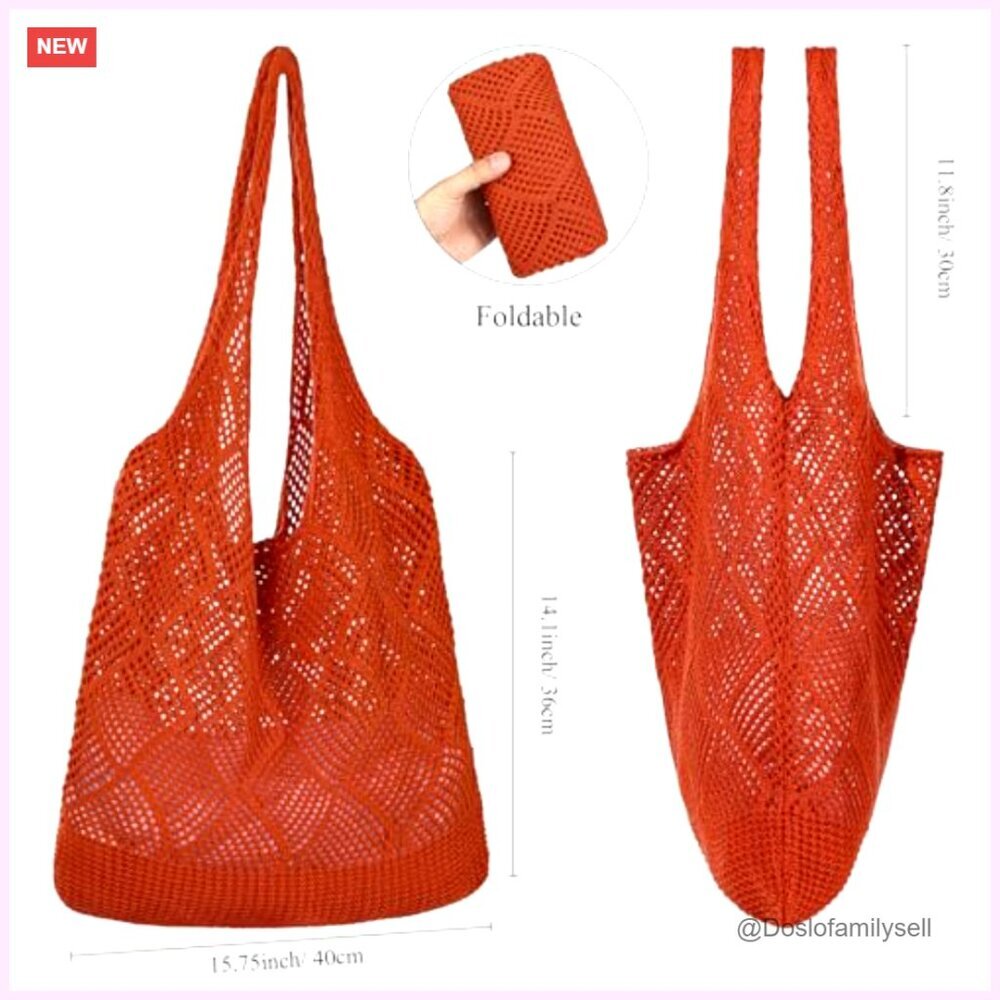 Large Crochet Mesh Tote Bag Foldable Beach Hobo Shoulder Bag - Picture 4 of 7